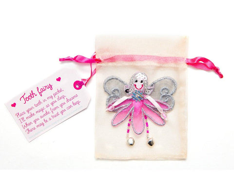 Tooth fairy pouch in pink with fairy