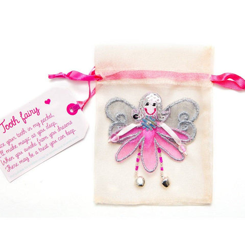 Tooth fairy pouch in pink with fairy