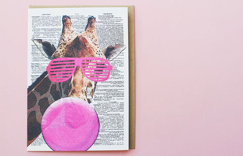 Sharona the 80's Giraffe Blank Greeting Card by Artpress Greeting Cards Artpress