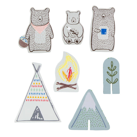 Action bear camp wooden figures