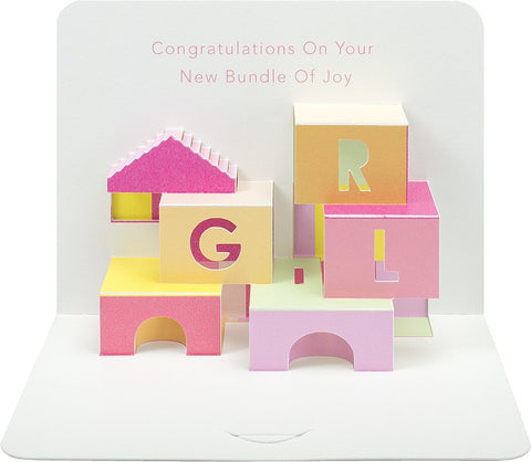 Pink Bricks Baby Pop Up Greeting Card by The Artfile Greeting Cards The Artfile