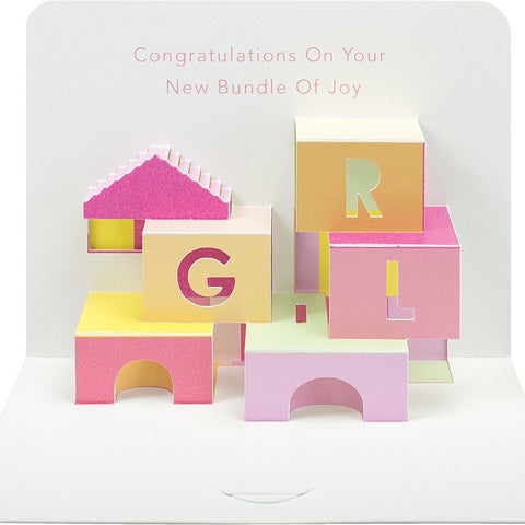 Pink Bricks Baby Pop Up Greeting Card by The Artfile Greeting Cards The Artfile