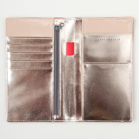 Red Travel Wallet with Rose Gold Inner by Caroline Gardner - ash-dove