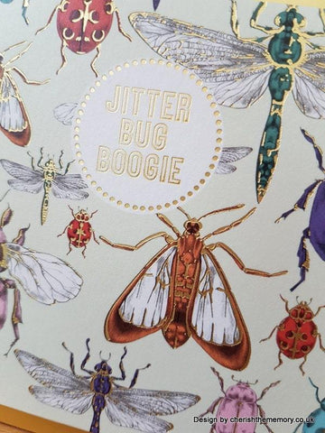 Bugs Greeting Card, Foiled Insects Blank Cute Card, Square Gold Finish Thinking Of You Moths and Bugs Card For A Friend someone_else