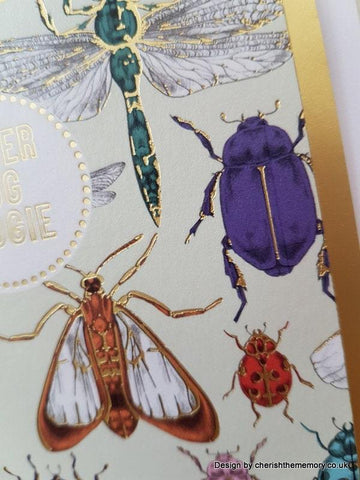 Bugs Greeting Card, Foiled Insects Blank Cute Card, Square Gold Finish Thinking Of You Moths and Bugs Card For A Friend someone_else
