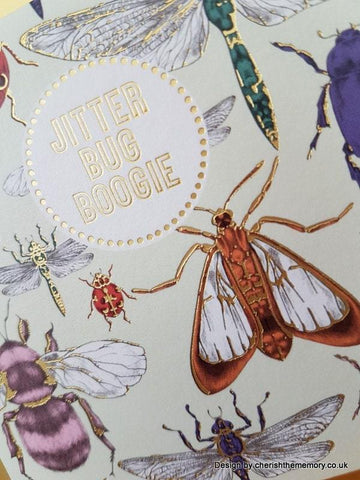 Bugs Greeting Card, Foiled Insects Blank Cute Card, Square Gold Finish Thinking Of You Moths and Bugs Card For A Friend someone_else