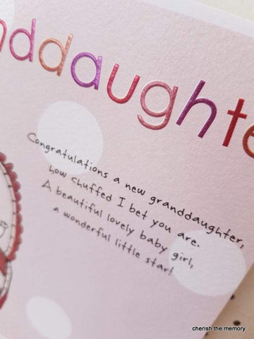 Foiled New Baby Granddaughter Greeting Card pastel pink, A wonderful star is born greeting card, Brilliant news congratulations Baby Girl someone_else