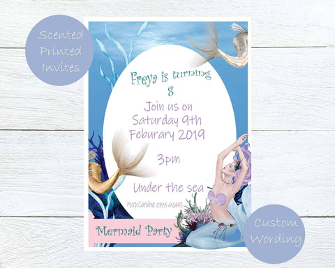 Sea Breeze Scented Mermaid Printed Invitations, Pretty Mermaid Party Invitations, Unique Perfumed Children's Party Invitations, i_did