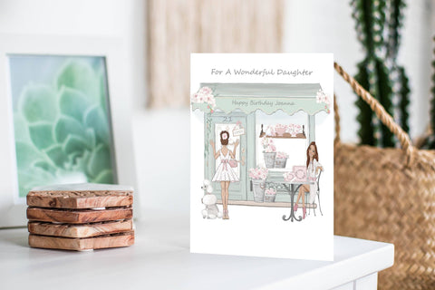 Flower Shop Birthday Card, Personalised Wonderful Daughter Any Age Greeting Card, White Roses Hand Glitter Finish Shopping Card For Girls i_did