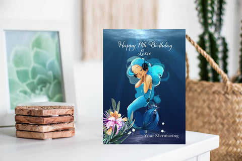 Musical Mermaid Birthday Card With Gems, Little Mermaid Girls Blue Personalised Celebration Card, Under The Sea Mermazing Hand Made Card i_did