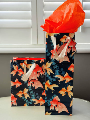 GoldFish Gift Bag Bundle, 2 x Fishing Lovers Birthday Present Wrapping, Die Cut Koi Carp Fish Gift Tag, Japanese Fish Gift Bag Set someone_else