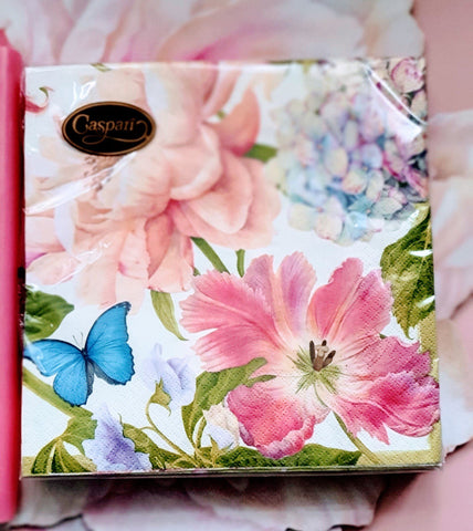 20 x Garden Flowers Large Paper Napkins, Large Butterfly and Flowers Large Birthday Party Table Decor, Decorative Floral Decopage Supply someone_else