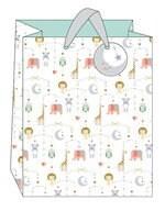 Nursery Safari Gift Bag Set For Baby And Mother, 2 Sizes Unisex White and Grey Double Laminated Paper Bags , Baby Shower Gift Wrap someone_else