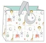 Nursery Safari Gift Bag Set For Baby And Mother, 2 Sizes Unisex White and Grey Double Laminated Paper Bags , Baby Shower Gift Wrap someone_else