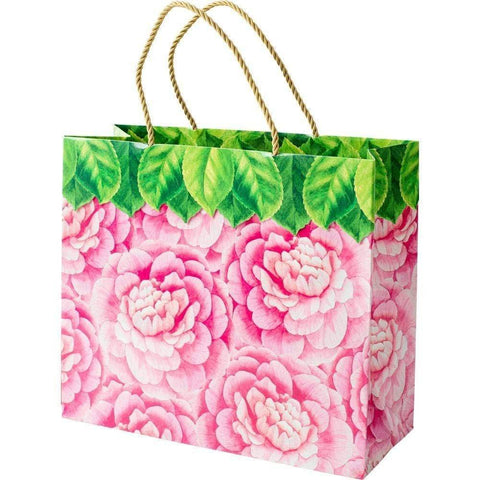 Large Camellias Gift Bag With Gold Rope Handles, Pretty Birthday Wrapping For Her, Die Cut Basket Of Flowers Gift Bag For Women, Floral Bag someone_else