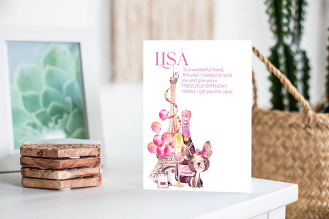 Parisan Themed Birthday Card For Women, Celebration Birthday Card For Her, Champagne And The Effiel Tower Girly Hand Made Greeting Card i_did