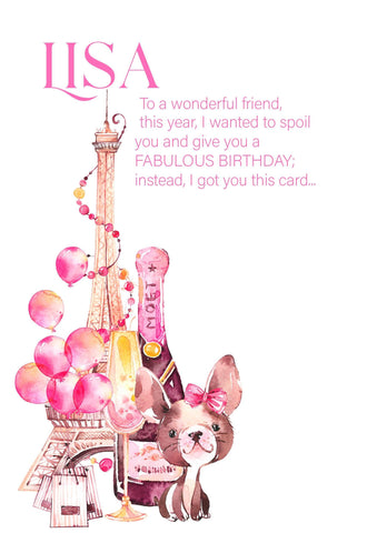 Parisan Themed Birthday Card For Women, Celebration Birthday Card For Her, Champagne And The Effiel Tower Girly Hand Made Greeting Card i_did