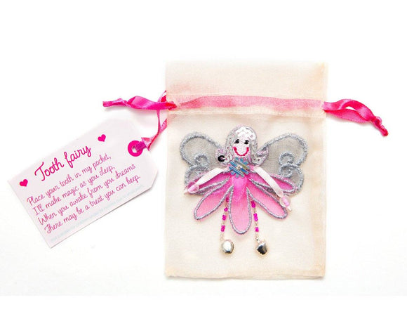 Tooth fairy pouch in pink with fairy 
