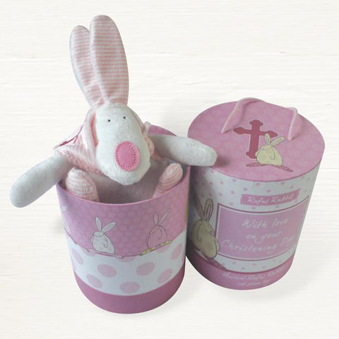 Rufus Rabbit Christening  Musical Cot Toy Pink - ash-dove