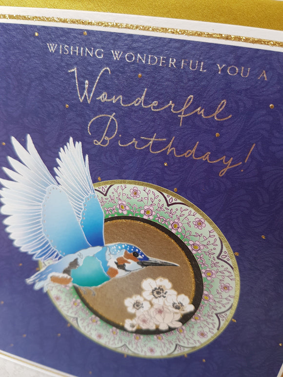 PaperLink Kingfisher Birthday Card - ash-dove