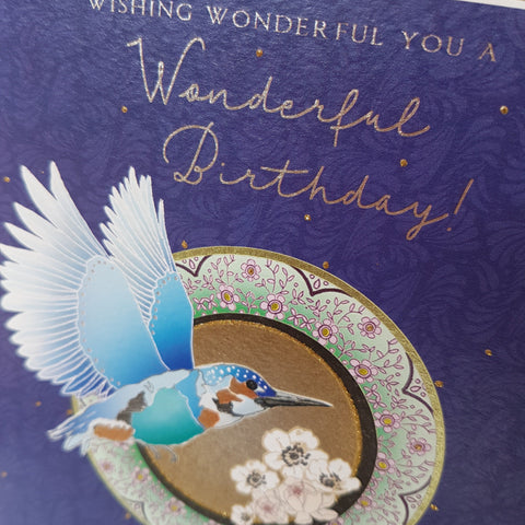PaperLink Kingfisher Birthday Card - ash-dove