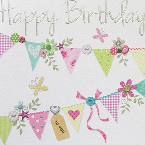 Bunting Happy Birthday Greeting Card by Paperlink - ash-dove