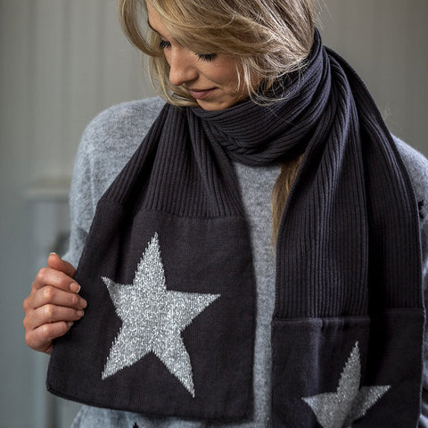 Dark Grey Metallic Star Scarf by Retreat home Shopping,Christmas Shop Retreat Home 