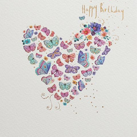 Happy Birthday Butterfly Heart Greeting Card by Paperlink - ash-dove