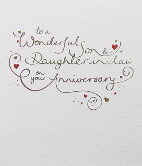 Paperlink Wonderful Son and Daughter-in-Law Anniversary Greeting Card - ash-dove