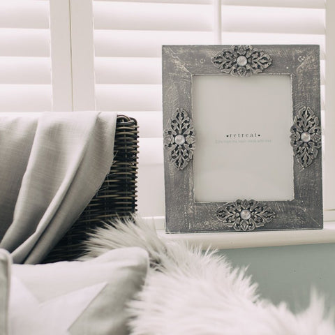 Large Wooden Grey Moroccan Jewel Photo Frame by Retreat Home - ash-dove