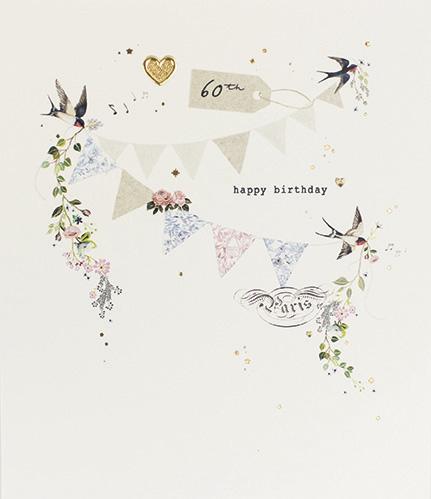 60th Bunting Birthday Card By Paperlink Greeting Cards Paperlink 