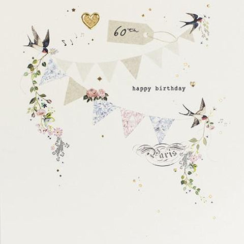 60th Bunting Birthday Card By Paperlink Greeting Cards Paperlink 