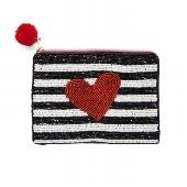 Red and Black Heart Beaded Make Up Bag