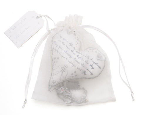 White organza gift bag for hanging heart