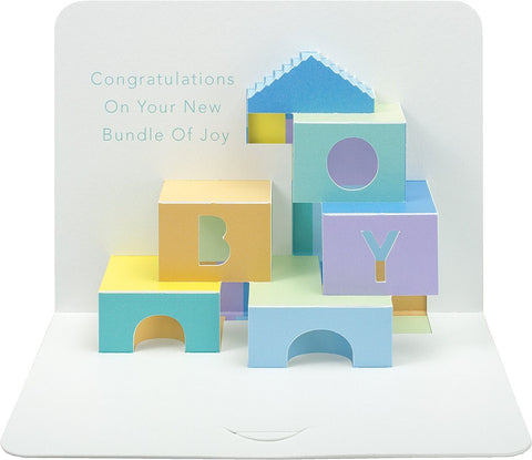 Blue Bricks Baby Pop Up Greeting Card by The Artfile Greeting Cards The Artfile 
