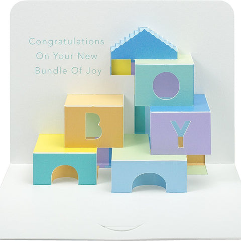 Blue Bricks Baby Pop Up Greeting Card by The Artfile Greeting Cards The Artfile 
