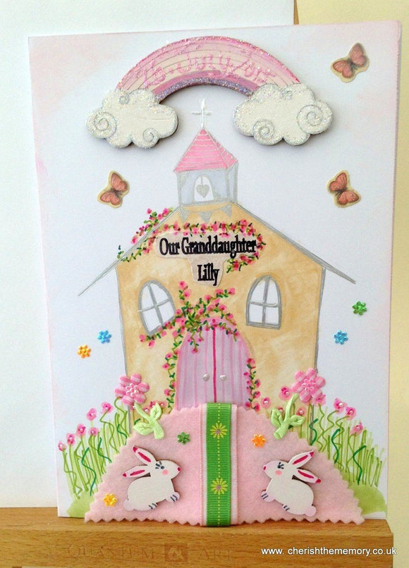 Pink and Brown Church Handmade Christening Card 