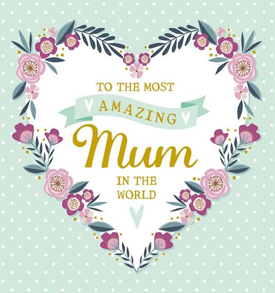 blue and purple floral heart amazing mum card