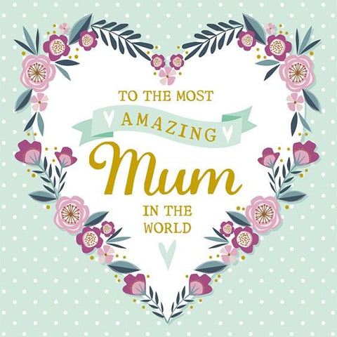 blue and purple floral heart amazing mum card