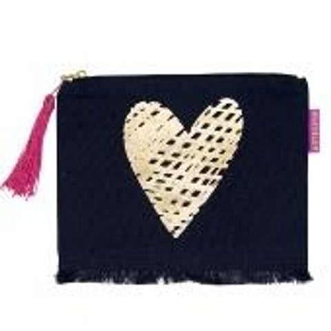 Cotton Makeup Bag with Gold Foil Heart by Artebene - ash-dove