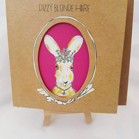 Funny Blonde Hare Greeting Card, Humorous character drawing card for her with fushia pink inside, Great Mates Card For Dizzy Blondes someone_else 