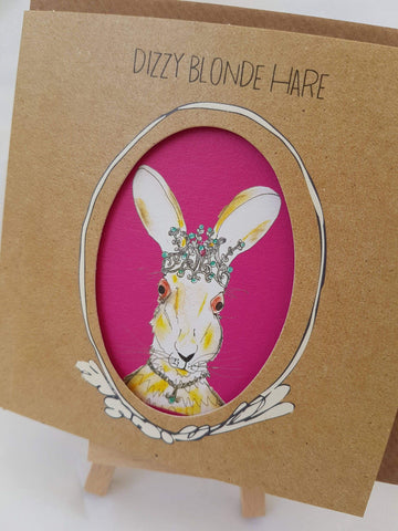 Funny Blonde Hare Greeting Card, Humorous character drawing card for her with fushia pink inside, Great Mates Card For Dizzy Blondes someone_else 