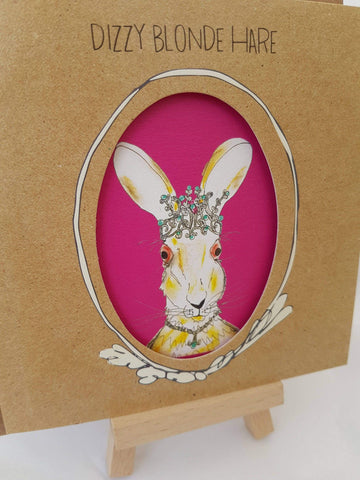 Funny Blonde Hare Greeting Card, Humorous character drawing card for her with fushia pink inside, Great Mates Card For Dizzy Blondes someone_else 