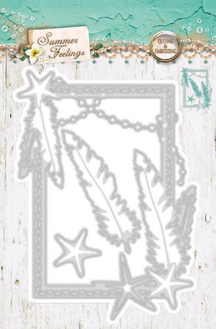 Studio Light Frame Metal Die With Feathers, Summer Feelings F47 Easy embossing and cutting Beach frame die with starfish and feathers, someone_else 