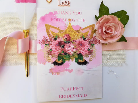 Will You Be My Bridesmaid Greeting Card Purrfect Design, Glam Cat Face Bridesmaid Handmade Card, Pretty Unique Maid of Honor Card i_did 