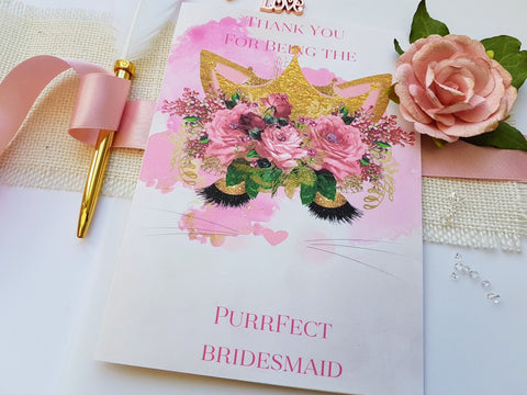 Will You Be My Bridesmaid Greeting Card Purrfect Design, Glam Cat Face Bridesmaid Handmade Card, Pretty Unique Maid of Honor Card i_did 