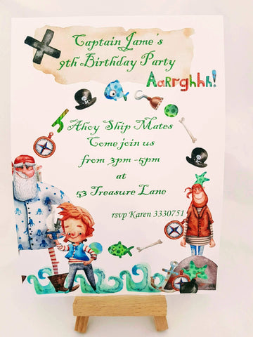 Pirate Printed Party Invites Fragranced with Tropical Scent, Sea Themed Birthday Invitations, Personalised Kids Party Invites i_did 
