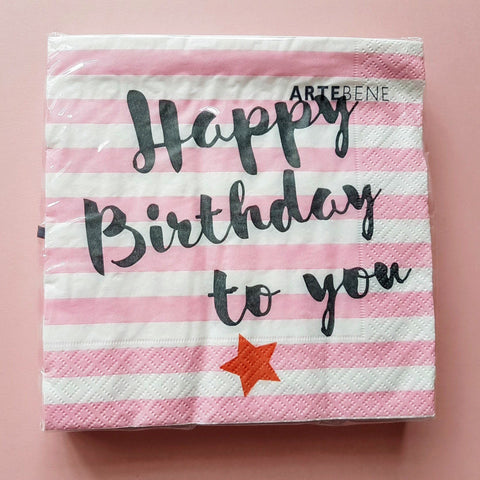 Pink and Grey Paper Napkins For A Birthday, Happy Birthday Set of Party Napkins, Large Dinner Napkin Set, Striped Napkins For A Teen someone_else 
