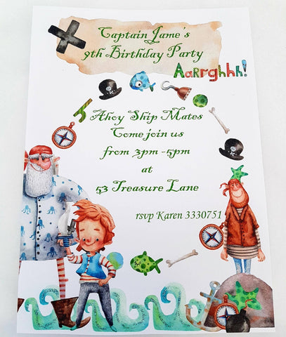 Pirate Printed Party Invites Fragranced with Tropical Scent, Sea Themed Birthday Invitations, Personalised Kids Party Invites i_did 