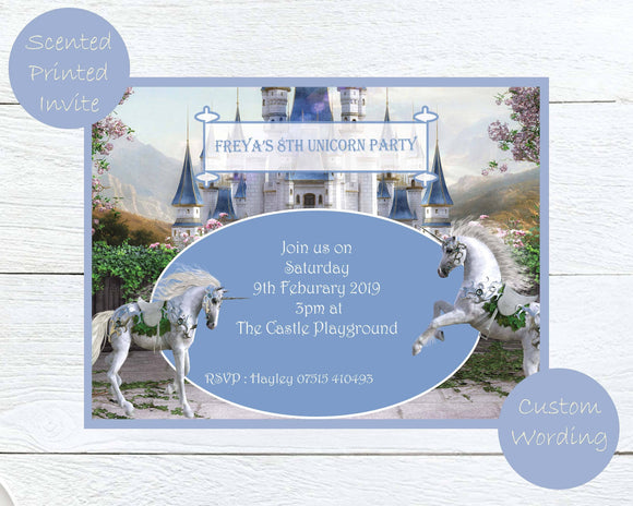 Unicorn Printed Party Invites Scented , Beautiful Unicorn Birthday Party Fragranced Invitations, Magical Unicorn Personalized invites, i_did 